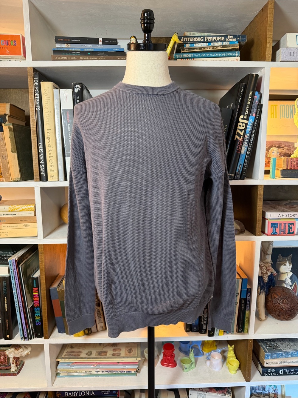 Men's Crewneck Waffle Knit Sweater - Gray